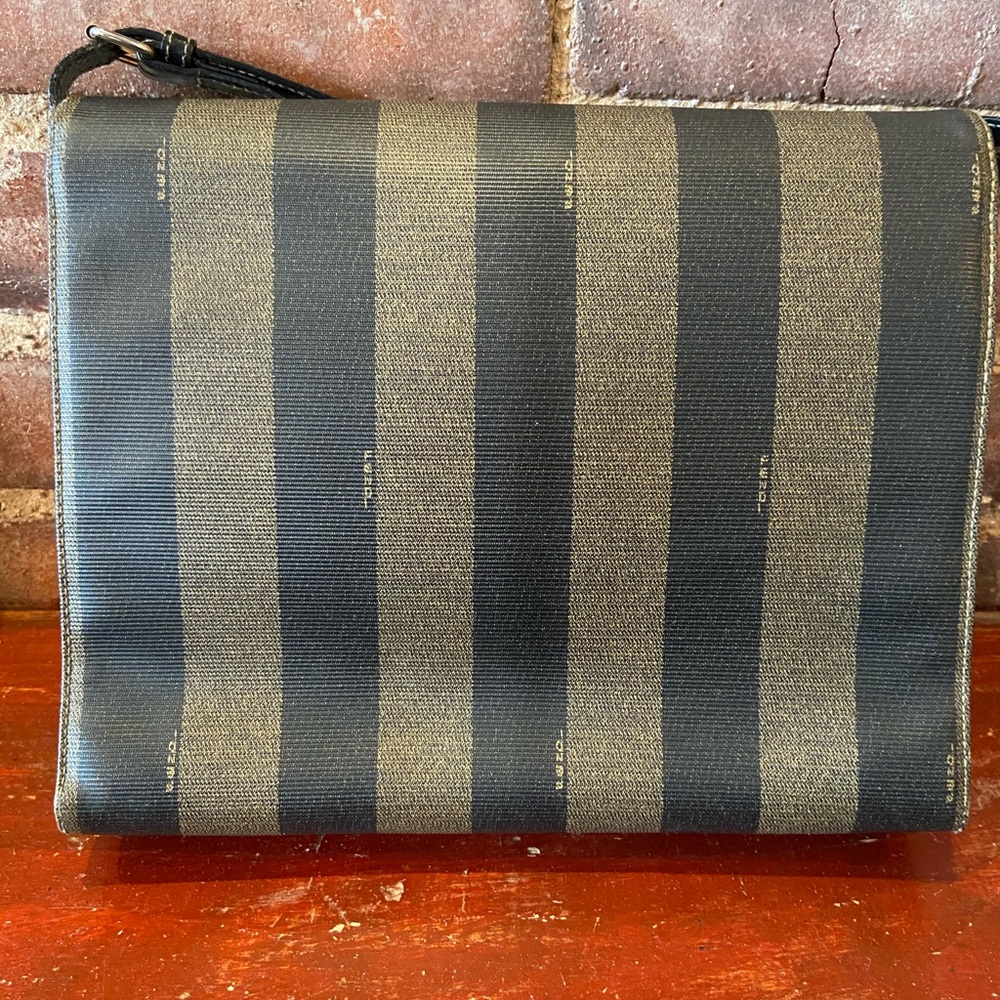 RARE Vintage 80s FENDI Pequin Stripe Crossbody Bag-Leather Letter Logo-SAS Roma - Picture 9 of 14